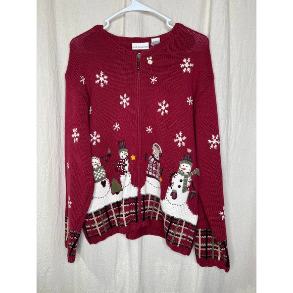 croft & barrow Sweaters - Vintage 2000s Croft & Barrow Snowman Christmas Plaid Woodland Granny Cardigan L